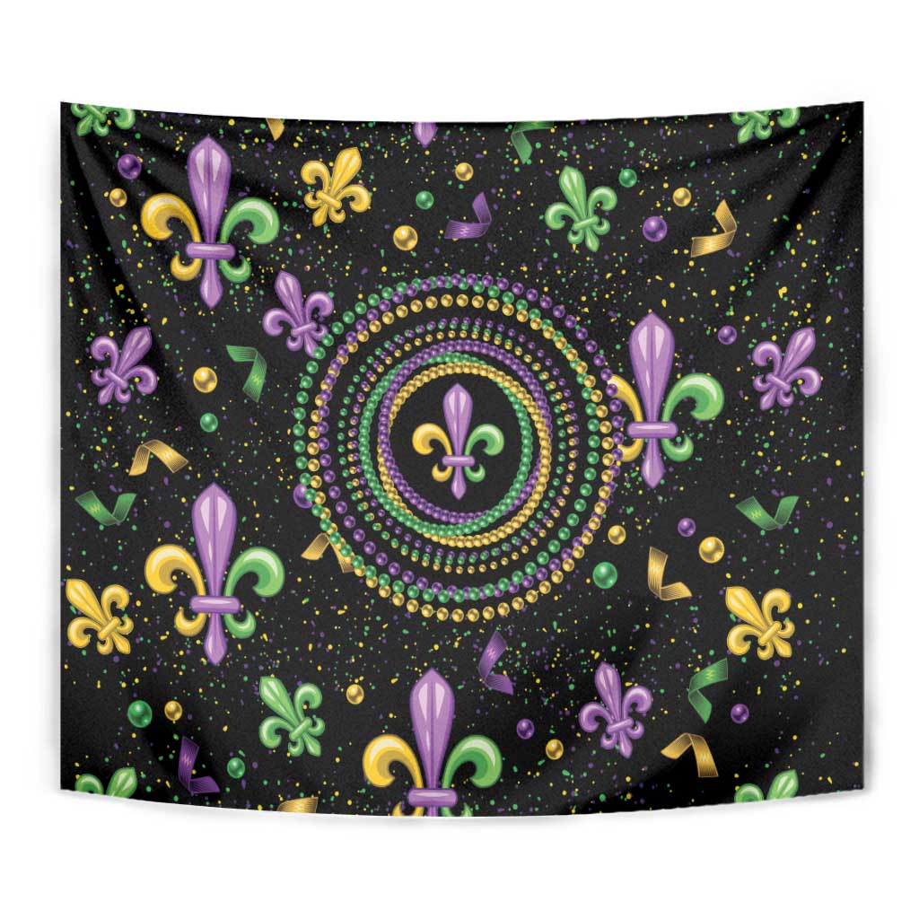 Mardi Gras Fleur De Lis Tapestry With Round Carnival Beads - Wonder Print Shop