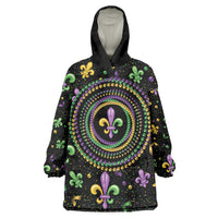 Mardi Gras Fleur De Lis Wearable Blanket Hoodie With Round Carnival Beads - Wonder Print Shop
