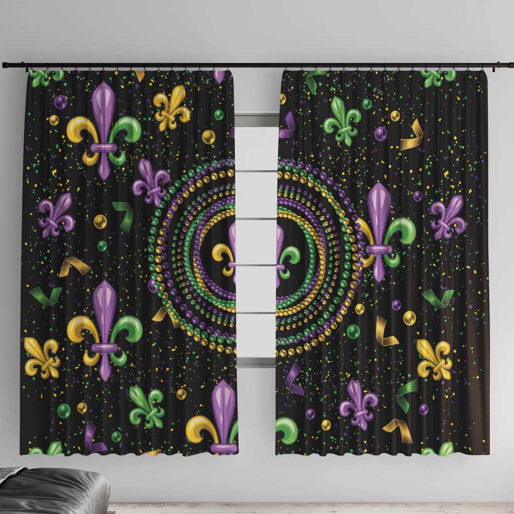 Mardi Gras Fleur De Lis Window Curtain With Round Carnival Beads - Wonder Print Shop