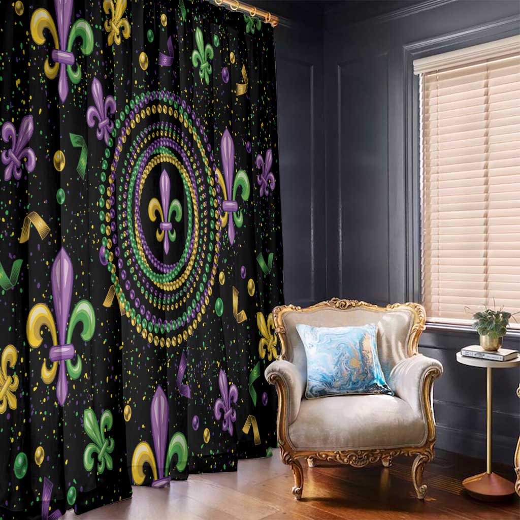 Mardi Gras Fleur De Lis Window Curtain With Round Carnival Beads - Wonder Print Shop
