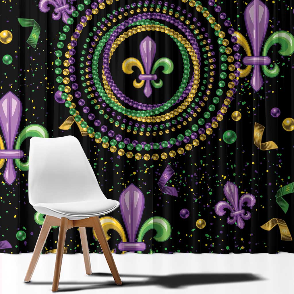 Mardi Gras Fleur De Lis Window Curtain With Round Carnival Beads - Wonder Print Shop