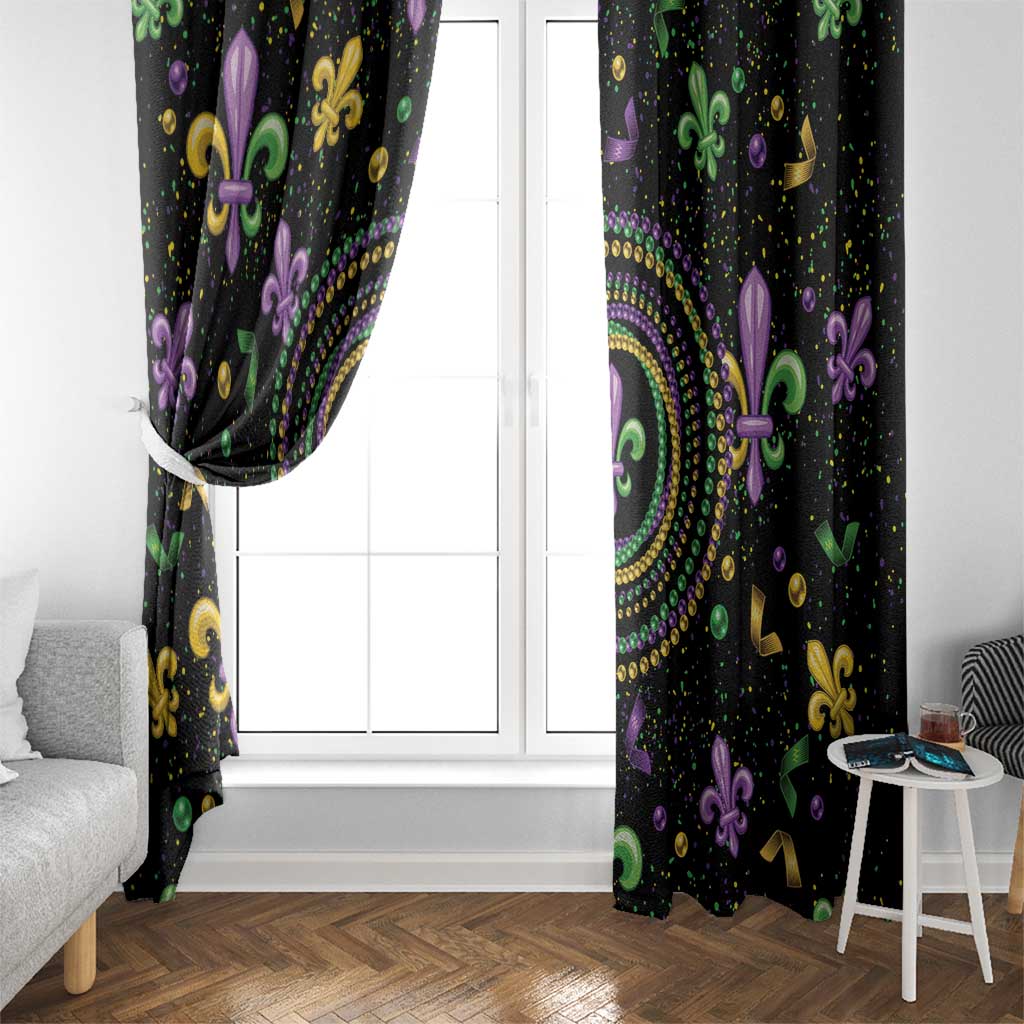 Mardi Gras Fleur De Lis Window Curtain With Round Carnival Beads - Wonder Print Shop