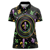 Mardi Gras Fleur De Lis Women Polo Shirt With Round Carnival Beads - Wonder Print Shop