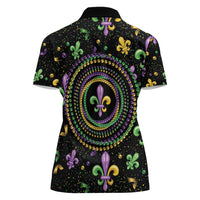 Mardi Gras Fleur De Lis Women Polo Shirt With Round Carnival Beads - Wonder Print Shop
