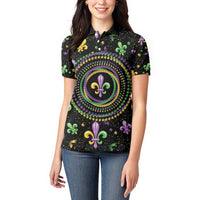 Mardi Gras Fleur De Lis Women Polo Shirt With Round Carnival Beads - Wonder Print Shop