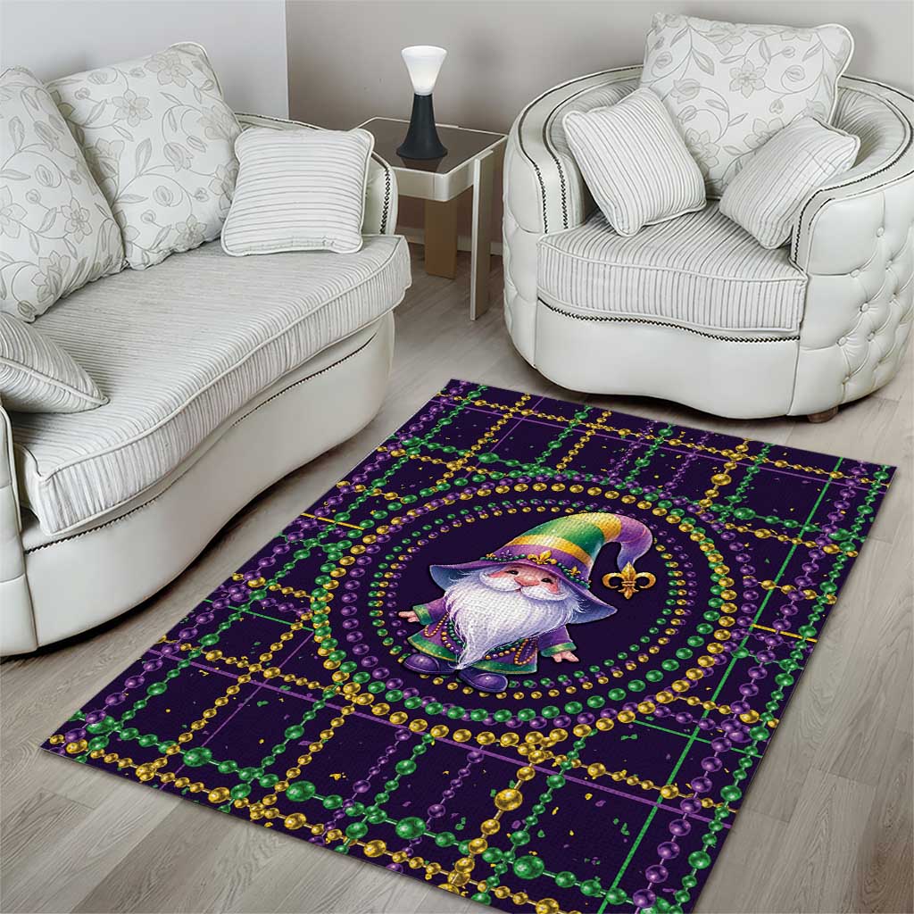 Mardi Gras Gnome Area Rug Beads Fleur de lis Symbol