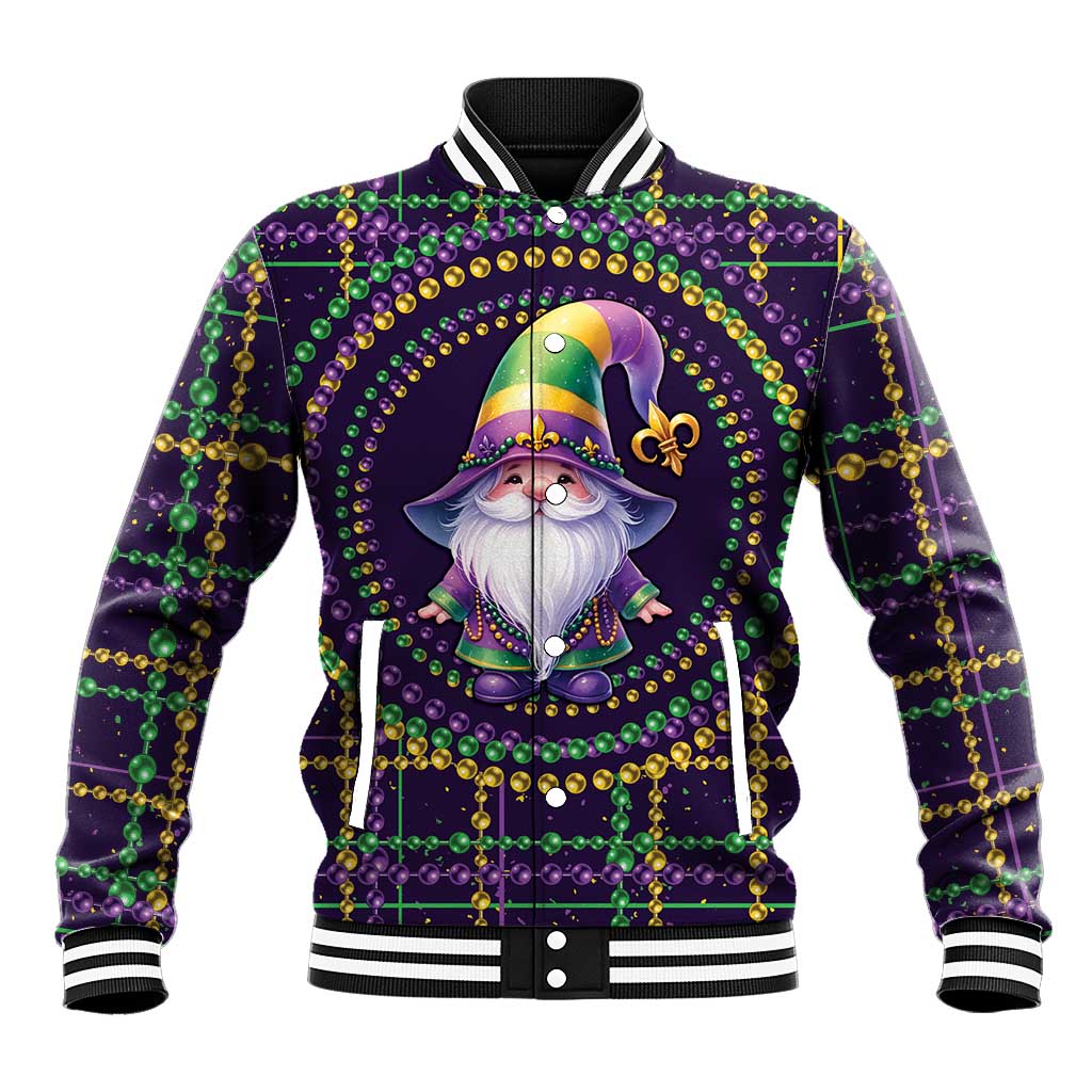 Mardi Gras Gnome Baseball Jacket Beads Fleur de lis Symbol