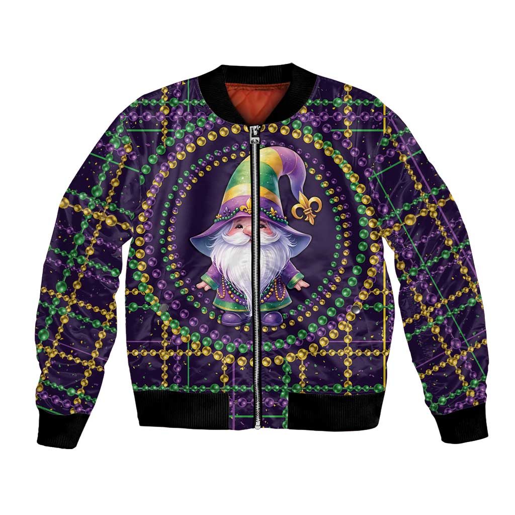 Mardi Gras Gnome Bomber Jacket Beads Fleur de lis Symbol