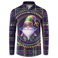 Mardi Gras Gnome Button Sweatshirt Beads Fleur de lis Symbol