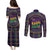 Mardi Gras Gnome Couples Matching Puletasi and Long Sleeve Button Shirt Beads Fleur de lis Symbol