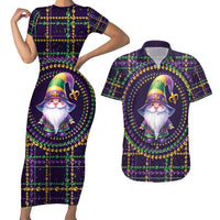 Mardi Gras Gnome Couples Matching Short Sleeve Bodycon Dress and Hawaiian Shirt Beads Fleur de lis Symbol