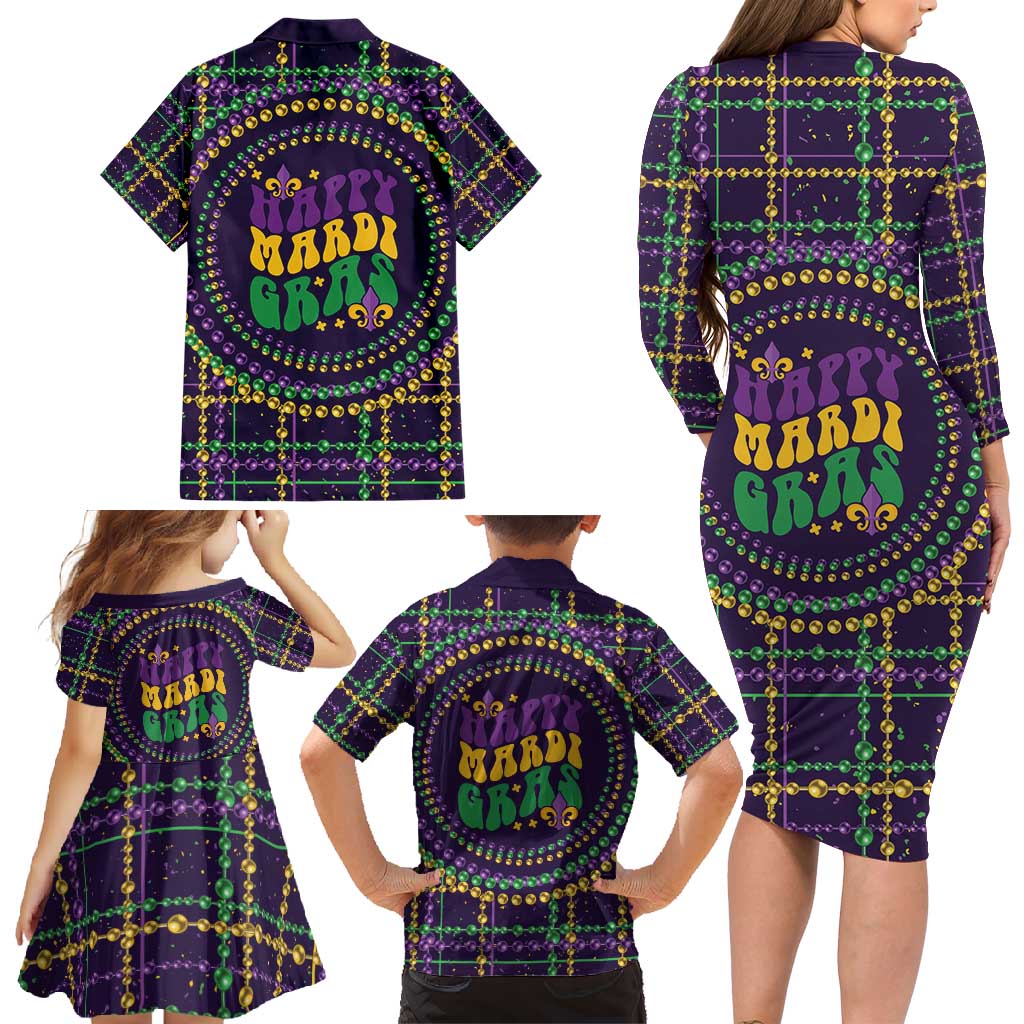 Mardi Gras Gnome Family Matching Long Sleeve Bodycon Dress and Hawaiian Shirt Beads Fleur de lis Symbol LT9 - Wonder Print Shop