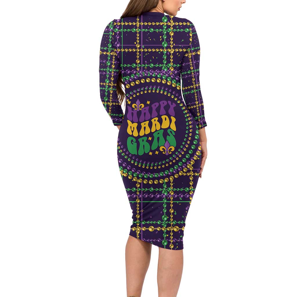 Mardi Gras Gnome Family Matching Long Sleeve Bodycon Dress and Hawaiian Shirt Beads Fleur de lis Symbol LT9 - Wonder Print Shop