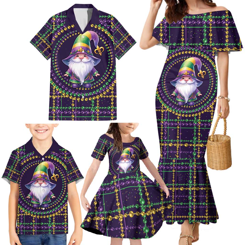 Mardi Gras Gnome Family Matching Mermaid Dress and Hawaiian Shirt Beads Fleur de lis Symbol LT9 - Wonder Print Shop