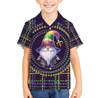 Mardi Gras Gnome Family Matching Off The Shoulder Long Sleeve Dress and Hawaiian Shirt Beads Fleur de lis Symbol