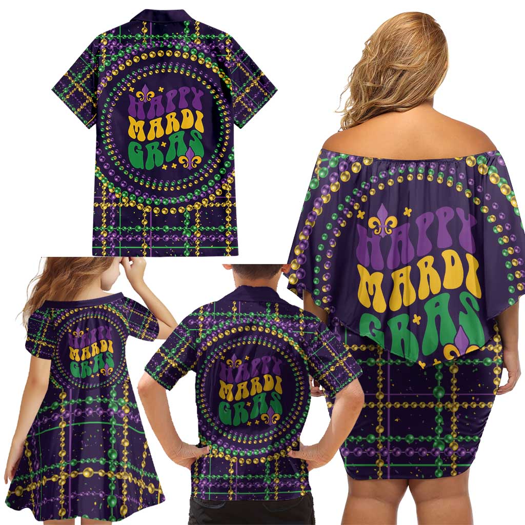 Mardi Gras Gnome Family Matching Off Shoulder Short Dress and Hawaiian Shirt Beads Fleur de lis Symbol LT9 - Wonder Print Shop