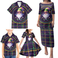 Mardi Gras Gnome Family Matching Puletasi and Hawaiian Shirt Beads Fleur de lis Symbol
