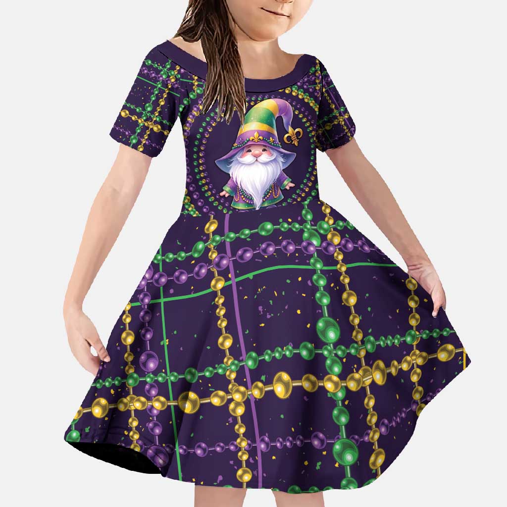 Mardi Gras Gnome Family Matching Short Sleeve Bodycon Dress and Hawaiian Shirt Beads Fleur de lis Symbol - Wonder Print Shop