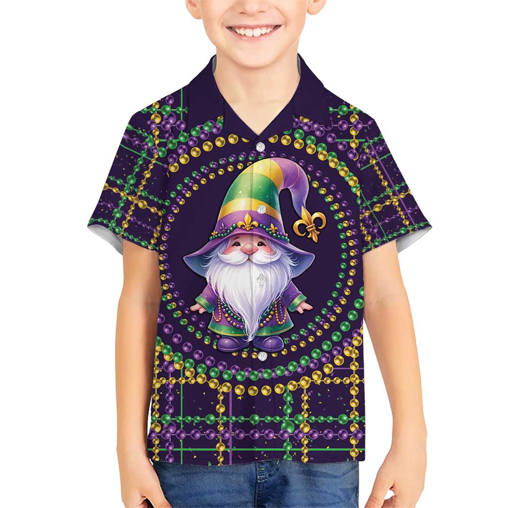 Mardi Gras Gnome Family Matching Short Sleeve Bodycon Dress and Hawaiian Shirt Beads Fleur de lis Symbol - Wonder Print Shop