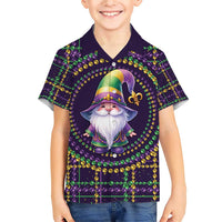 Mardi Gras Gnome Family Matching Short Sleeve Bodycon Dress and Hawaiian Shirt Beads Fleur de lis Symbol - Wonder Print Shop