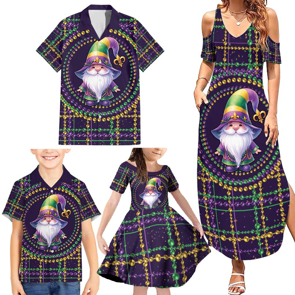 Mardi Gras Gnome Family Matching Summer Maxi Dress and Hawaiian Shirt Beads Fleur de lis Symbol - Wonder Print Shop