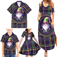 Mardi Gras Gnome Family Matching Summer Maxi Dress and Hawaiian Shirt Beads Fleur de lis Symbol - Wonder Print Shop