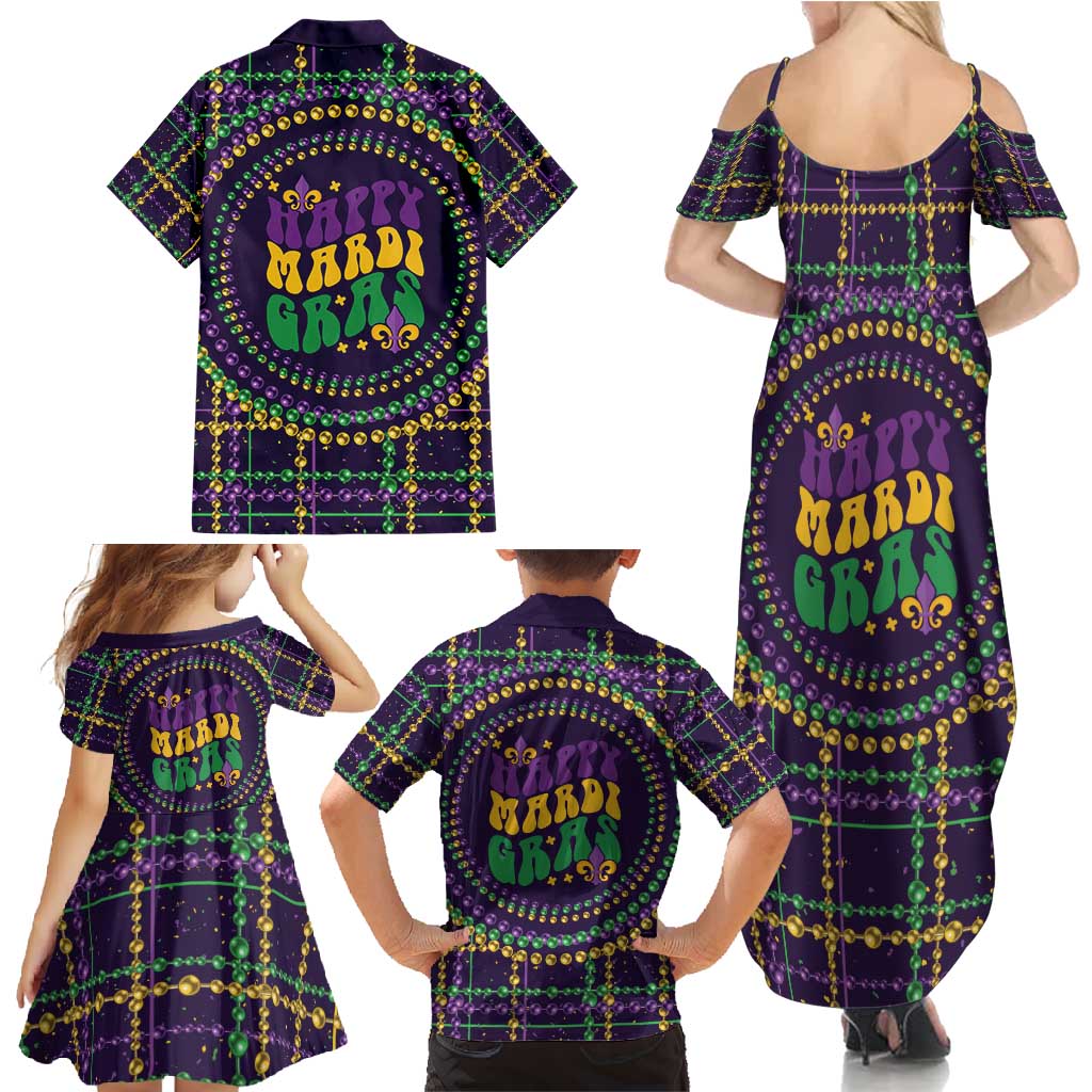 Mardi Gras Gnome Family Matching Summer Maxi Dress and Hawaiian Shirt Beads Fleur de lis Symbol - Wonder Print Shop