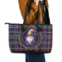 Mardi Gras Gnome Leather Tote Bag Beads Fleur de lis Symbol