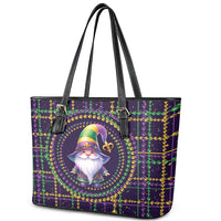 Mardi Gras Gnome Leather Tote Bag Beads Fleur de lis Symbol