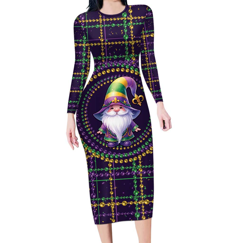 Mardi Gras Gnome Long Sleeve Bodycon Dress Beads Fleur de lis Symbol - Wonder Print Shop