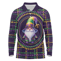 Mardi Gras Gnome Long Sleeve Polo Shirt Beads Fleur de lis Symbol - Wonder Print Shop