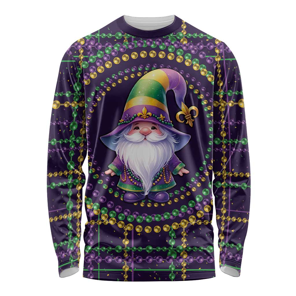 Mardi Gras Gnome Long Sleeve Shirt Beads Fleur de lis Symbol - Wonder Print Shop