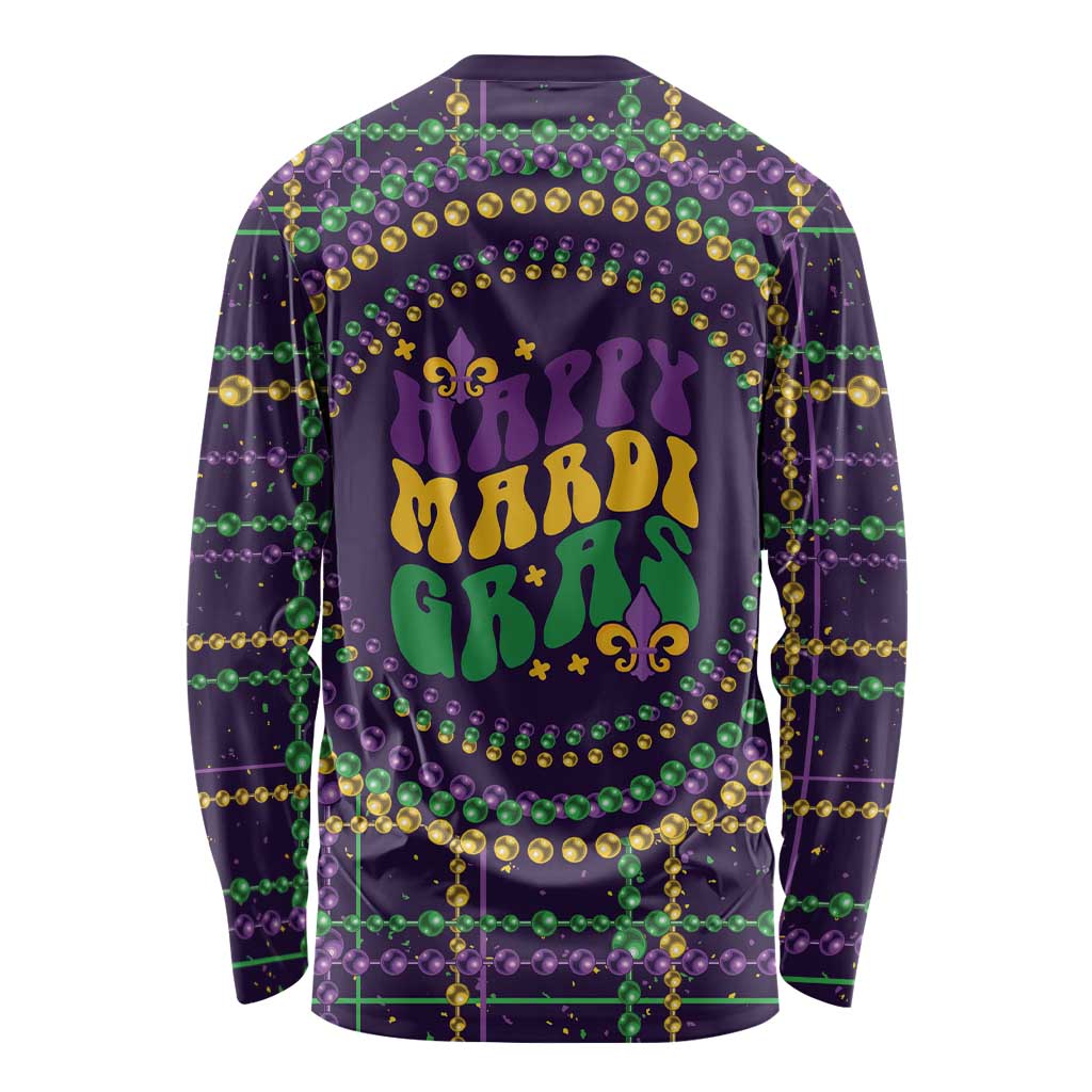 Mardi Gras Gnome Long Sleeve Shirt Beads Fleur de lis Symbol - Wonder Print Shop