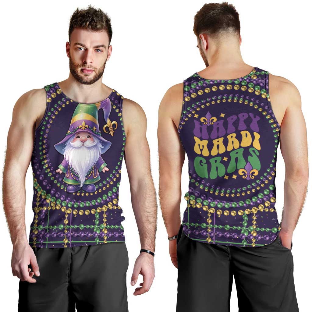Mardi Gras Gnome Men Tank Top Beads Fleur de lis Symbol - Wonder Print Shop