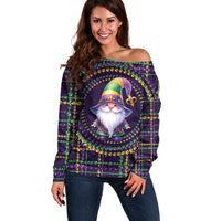 Mardi Gras Gnome Off Shoulder Sweater Beads Fleur de lis Symbol - Wonder Print Shop