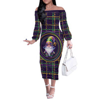 Mardi Gras Gnome Off The Shoulder Long Sleeve Dress Beads Fleur de lis Symbol - Wonder Print Shop