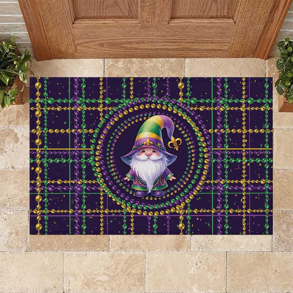 Mardi Gras Gnome Rubber Doormat Beads Fleur de lis Symbol - Wonder Print Shop