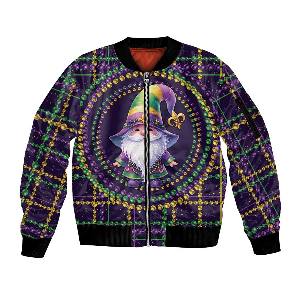 Mardi Gras Gnome Sleeve Zip Bomber Jacket Beads Fleur de lis Symbol - Wonder Print Shop