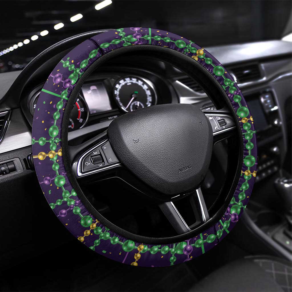 Mardi Gras Gnome Steering Wheel Cover Beads Fleur de lis Symbol - Wonder Print Shop
