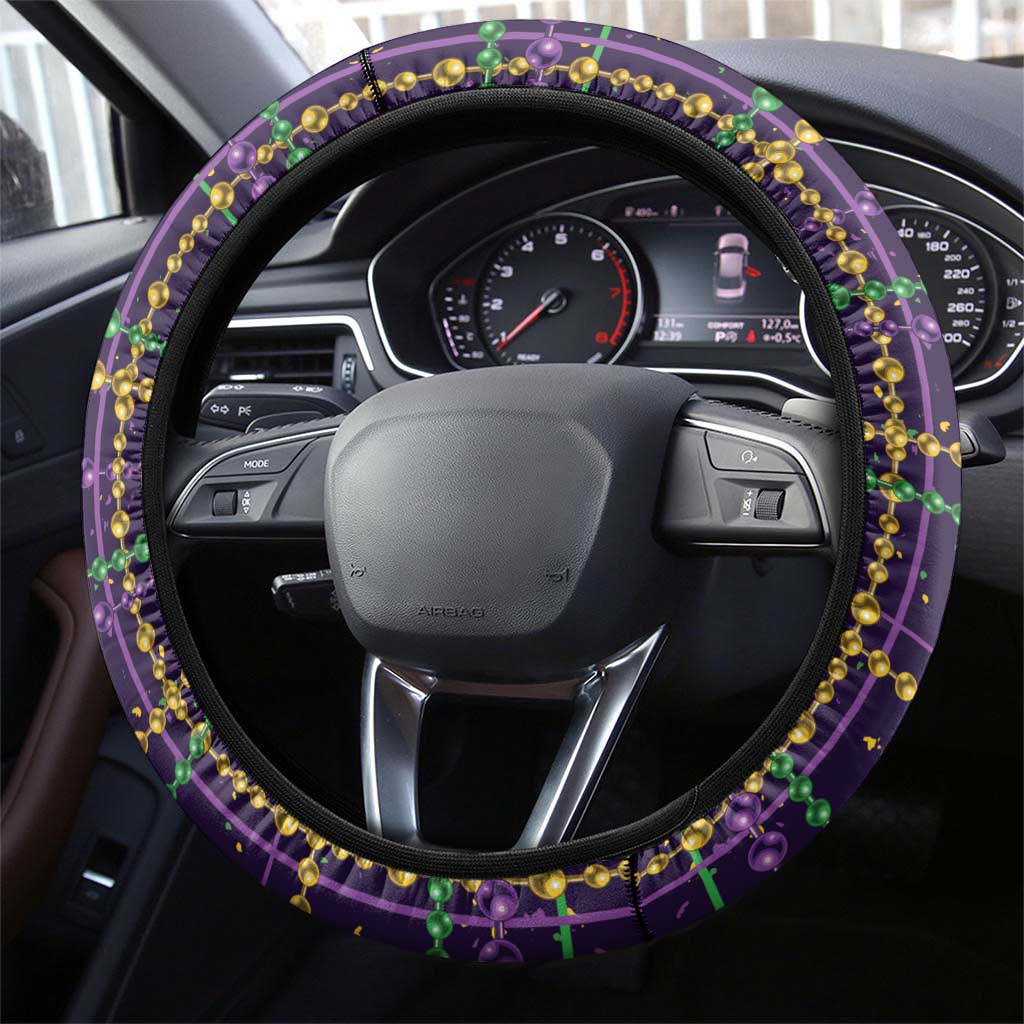 Mardi Gras Gnome Steering Wheel Cover Beads Fleur de lis Symbol - Wonder Print Shop