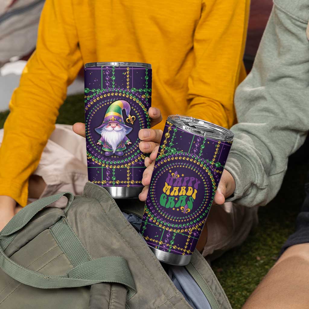 Mardi Gras Gnome Tumbler Cup Beads Fleur de lis Symbol - Wonder Print Shop