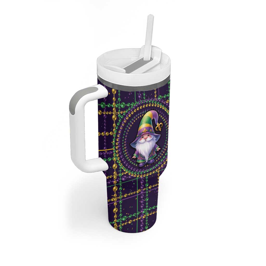 Mardi Gras Gnome Tumbler With Handle Beads Fleur de lis Symbol - Wonder Print Shop