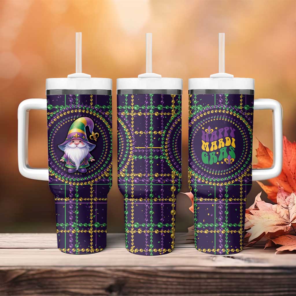 Mardi Gras Gnome Tumbler With Handle Beads Fleur de lis Symbol - Wonder Print Shop