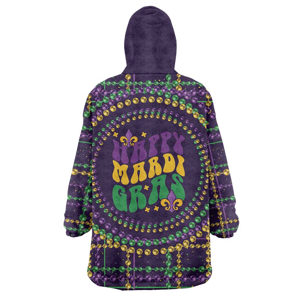 Mardi Gras Gnome Wearable Blanket Hoodie Beads Fleur de lis Symbol - Wonder Print Shop