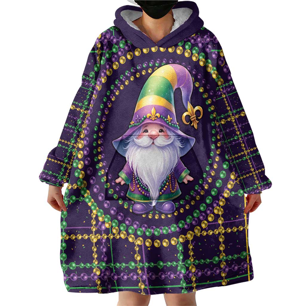 Mardi Gras Gnome Wearable Blanket Hoodie Beads Fleur de lis Symbol - Wonder Print Shop