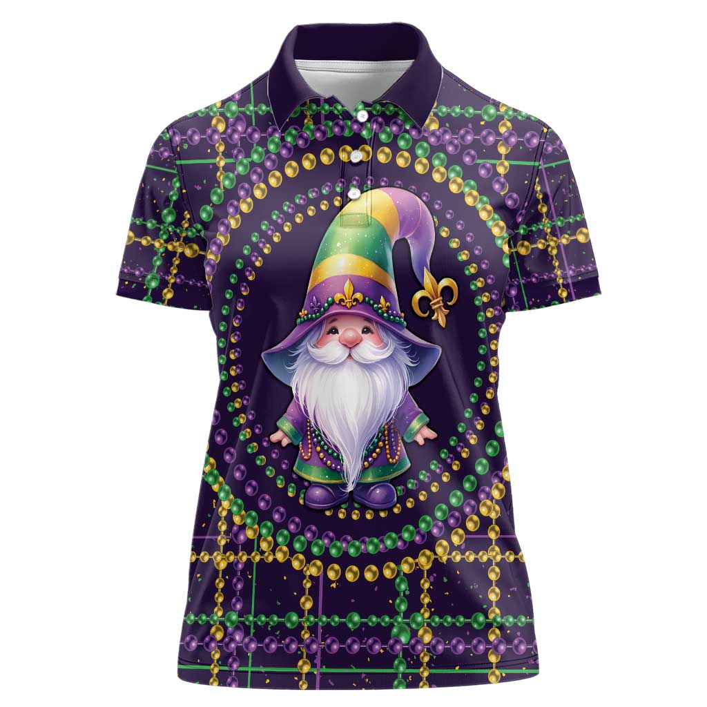 Mardi Gras Gnome Women Polo Shirt Beads Fleur de lis Symbol - Wonder Print Shop