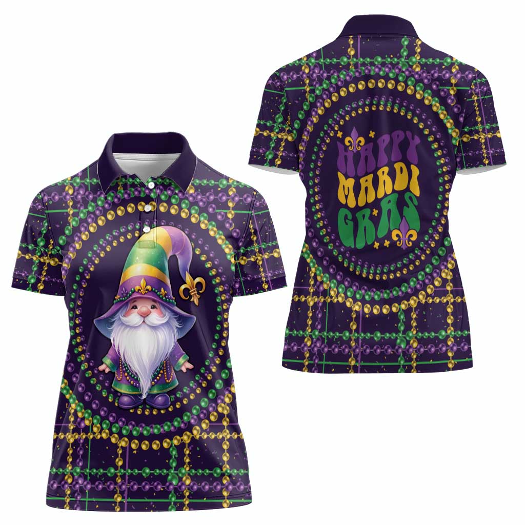 Mardi Gras Gnome Women Polo Shirt Beads Fleur de lis Symbol - Wonder Print Shop