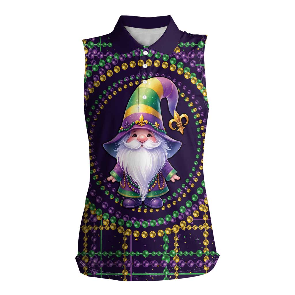 Mardi Gras Gnome Women Sleeveless Polo Shirt Beads Fleur de lis Symbol - Wonder Print Shop