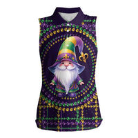 Mardi Gras Gnome Women Sleeveless Polo Shirt Beads Fleur de lis Symbol - Wonder Print Shop