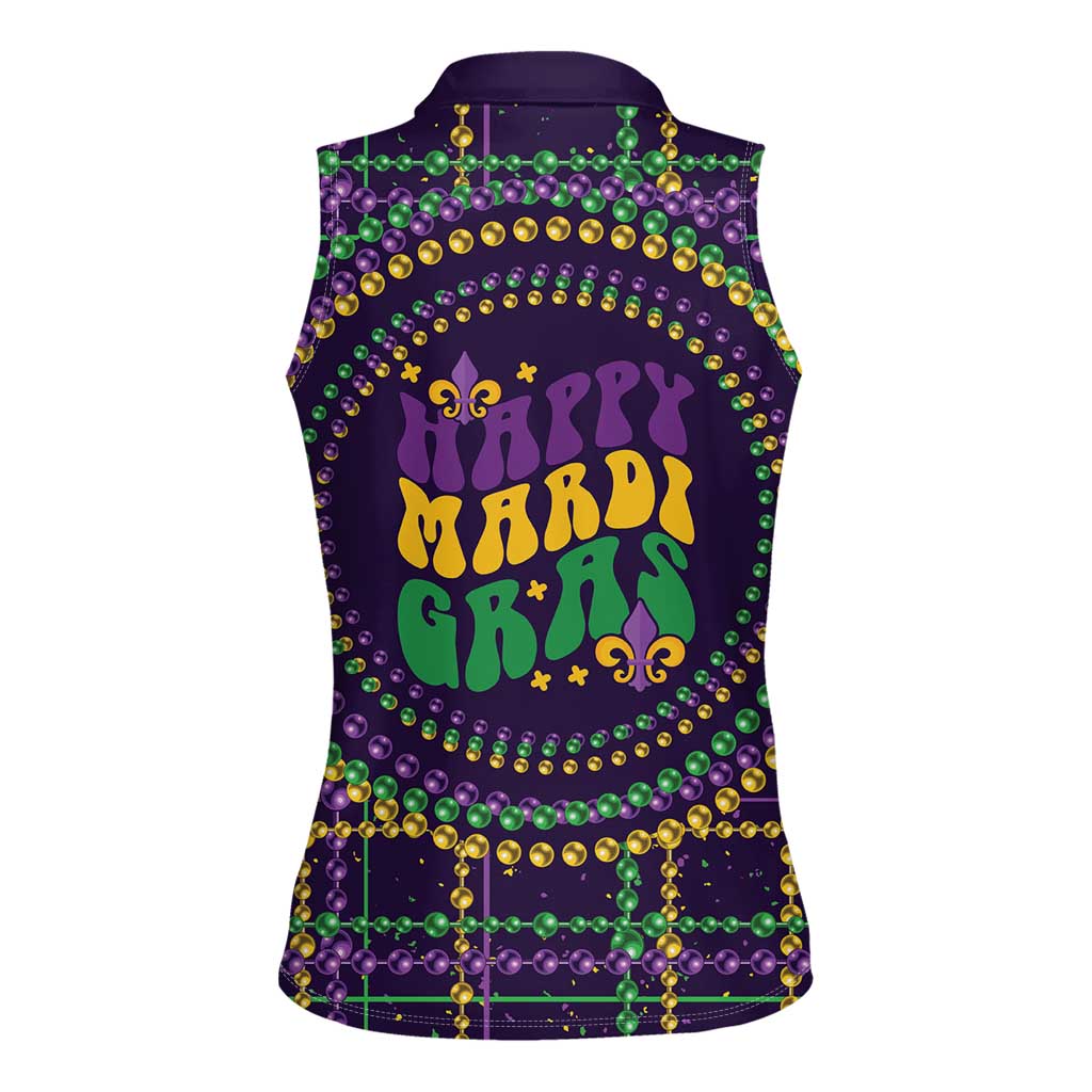 Mardi Gras Gnome Women Sleeveless Polo Shirt Beads Fleur de lis Symbol - Wonder Print Shop